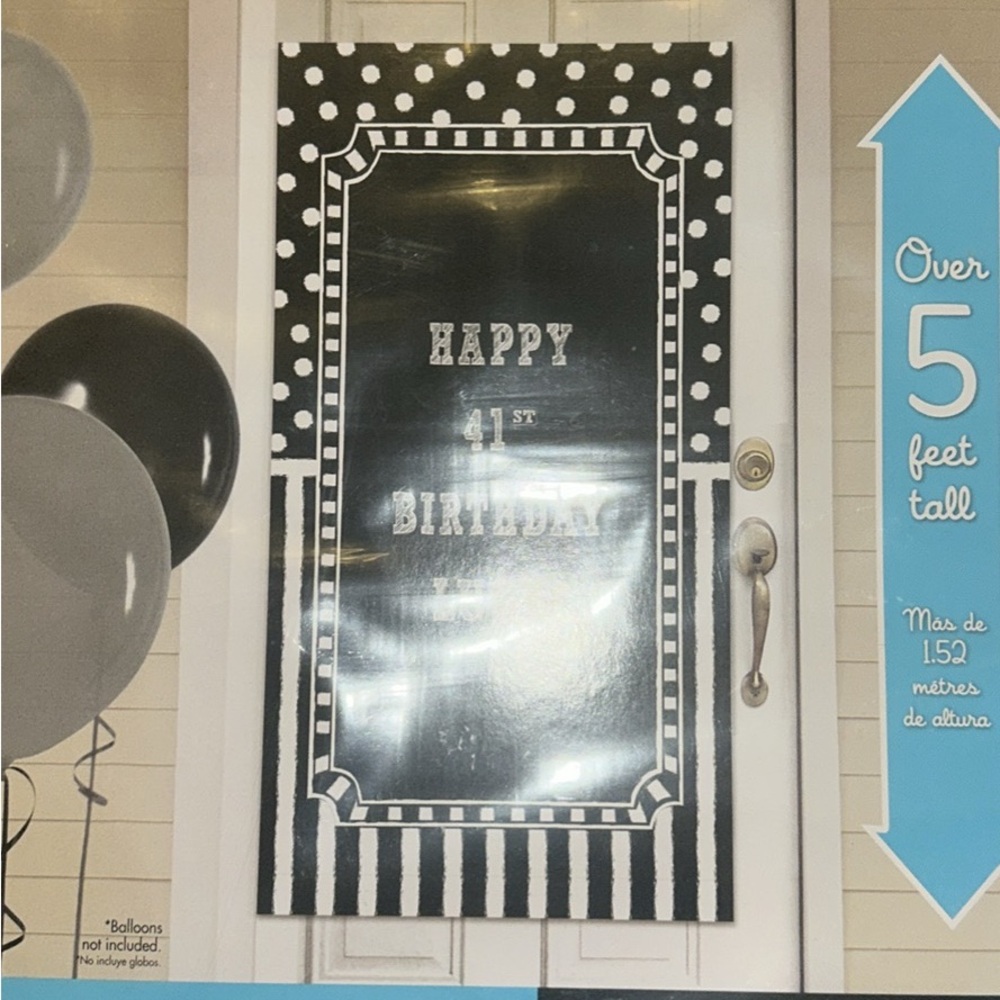 Black & White Birthday Door Banner over 5ft tall 120 adhesive letters, & numbers